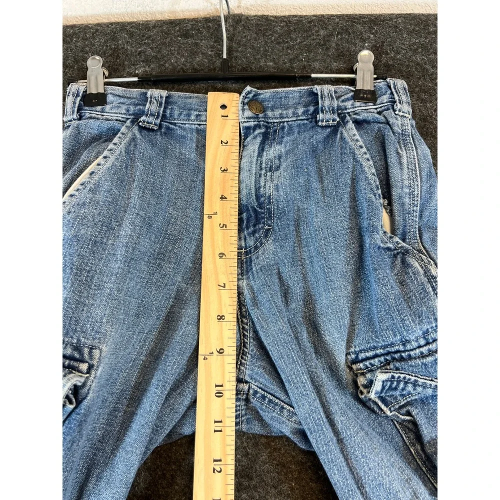Vintage 90s OshKosh Bgosh Kids Cargo Jeans Blue Denim Wide Leg Faded Size 7X